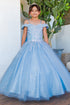 Girls Multi Color Bliss Mini Quince Off-Shoulder Tail Pageant Dress 2-16